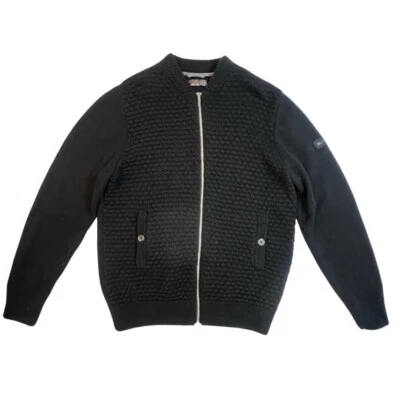 Ben Sheman Sweater Men Large Black Woven Wool Blend Preppy Full Zip Cardigan - Image 1 of 4