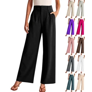 Women's Wide Leg Pants Work Business Casual Loose High Waisted Dress Trousers - Picture 1 of 57