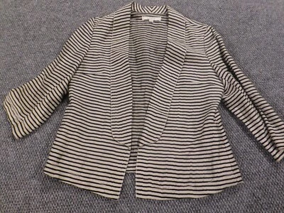 Ann Taylor Loft Jacket 4 Beige striped blazer womens open linen casual - Image 1 of 4
