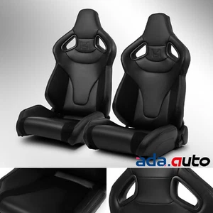 Universal C-Series Black w/suede Reclinable PVC Racing Seats Replacement Pair - Picture 1 of 9