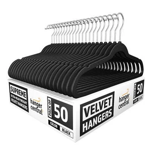 Velvet Heavy Weight Clothing Hanger, 50 Pack, Black - Picture 1 of 6