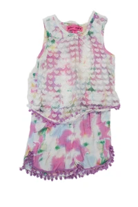 Betsey Johnson Girls Pink Printed Heart Layered Crew Neck Romper Size 5 - Picture 1 of 5