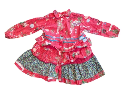 Oilily Pink Long Sleeve Button Up Ruffle Dress Girls 4Y Size 104 - Image 1 of 4