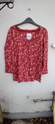 Ladies John Rocha Red Mix Patterned Top Size 14 Pre-owned VGC - Image 1 of 4