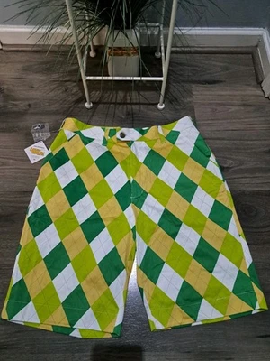 Pantalones cortos de golf Loudmouth verde/amarillo/blanco a cuadros para hombre talla 32 Foto 1 de 4