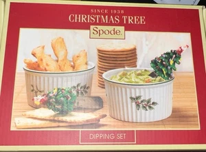 Spode Christmas Tree Dipping Set Two Holly Pattern Ramekins & Two Spreaders - Picture 1 of 3