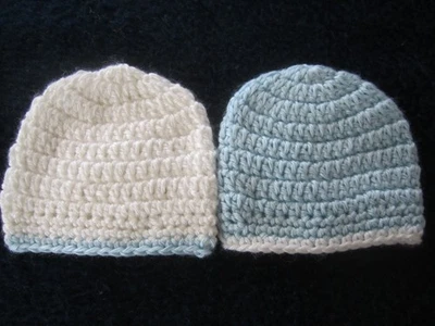 **SOMBRERO BEBÉ PREMATURO TEJIDO A MANO 2*SOMBREROS*GORROS=11"-12", PROFUNDO 4-4.5" NIÑO Foto 1 de 3