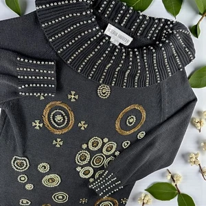 VTG Victoria Harbour Sweater Women S Black Knit Embellished Cowl Beaded Sequin - Picture 1 of 8