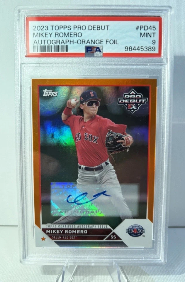 2023 Topps Pro Debut Orange Foil #23/25 MIKEY ROMERO AUTO R.C. PSA 9 PD-45 - Image 1 of 2