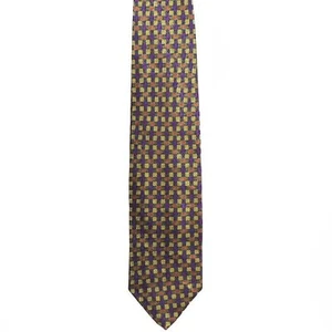 XMI Men's 100% Silk Wide Plaid Neck Tie Purple Brown Gold Classic 3 7/8" x 56" - Picture 1 of 2