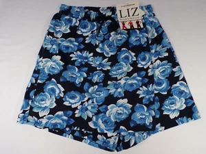 NEW Liz Bodywear Womens Medium Skort Cotton Spandex Blue Floral Stretch Waist - Picture 1 of 9