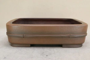 Japanese Bonsai Pot Tokoname SANPO 12.4"(31.5cm) Brown Unglazed Rectangle J433 - Picture 1 of 7