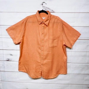 Merona Mens Shirt Size XL Orange Button Up Pocket Short Sleeve 100% Linen - Picture 1 of 8
