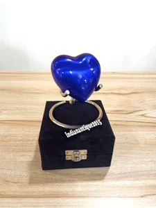 Urn Cremation for Ashes Keepsake Blue Heart Urn with Black Box and Iron Stand Mi - Picture 1 of 6