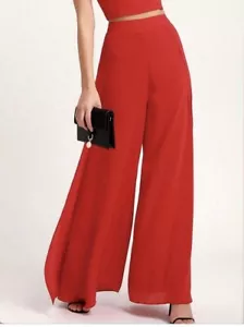 Lulus Women’s High Waisted Trousers Wide Leg Tulip Pant Red Size Small. NWT - Picture 1 of 16