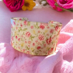 Acrylic Cuff Bracelet Pink Roses Flowers 1.5" wide 6.5" Floral Spring Summer - Picture 1 of 5
