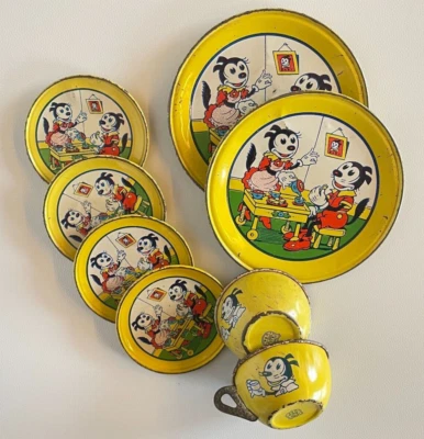 JOUET ANCIEN DINETTE TOLE LITHO G.HERRIMAN "KRAZY KAT" J. CHEIN & Co. USA 1930's - Photo 1/4