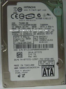 HTS722080K9A300 Hitachi 80GB SATA II 2.5" 9.5MM 7200RPM Hard Drive Tested Good - Picture 1 of 1
