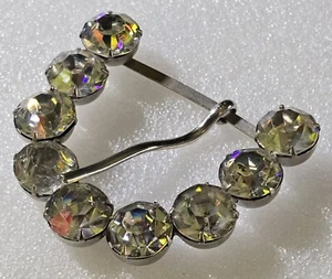Vintage Clear Faceted Prong Set Glass  RHINESTONES Silver Tone Belt Buckle - Picture 1 of 8