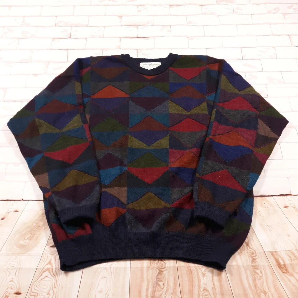 Vintage Peruvian Connection Alpaca Wool Hand Knit Sweater Mens L Geometric Heavy - Image 1 of 4