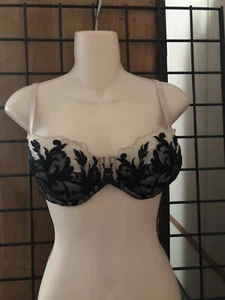 Victorias Secret bra 36D push-up Unpadded Black and Beige Lace 2004 - Picture 1 of 10