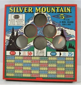 Vintage Silver Dollar Mountain Lge Colorful 5 Ct Punch Board Gambling Unused - Picture 1 of 2