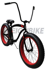 26" Slugo 4" Fat Tires Stretch Beach Cruiser Bicycle Rise Handlebar Red Rim Bike - Picture 1 of 4