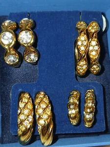 Beautiful Goldtone Sparkling Crystal CZ Gems Hoop Post Earrings 4 Pr. lot - Picture 1 of 6
