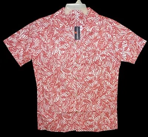 New Sz M Coofandy Hawaiian Aloha Shirt Tropical Leaves Red/White Cotton - Picture 1 of 3