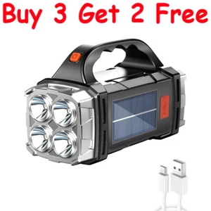 Portable Solar LED Flashlight Rechargeable Waterproof Torch Outdoor Search Light - Picture 1 of 18