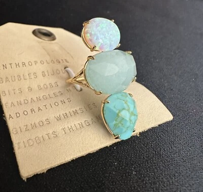 Anillo Anthropologie Piedras Semipreciosas Creado en Laboratorio Ópalo/Turquesa Talla 7 Foto 1 de 4