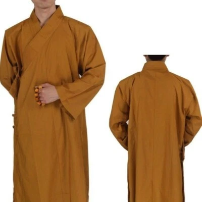 Men Shaolin Buddhist Monk Dress Meditation Long Robe Gown Solid Kung Fu Costume - Image 1 of 4