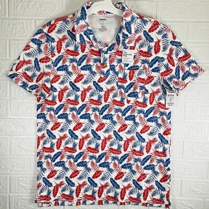 Sonoma Shirt Polo Men's Size Large Short Sleeves Red Blue Leaf Feathers Cotton - Picture 1 of 7