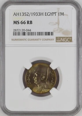 EGYPT , 1 MILLIEME KING FUAD FOUAD 1933 NGC MS 66 RB - TOP POP , RAREF - Image 1 of 2