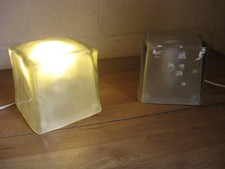 Pair Contemporary Glass Lamps Heavy Glass Cube