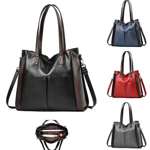 Bolso de hombro grande boutique liso con bordes de café para mujer de cuero sintético - Imagen 1 de 9