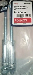 2 X SHIELD PROJECTING BOLT ZP 8 X 80mm - Picture 1 of 2