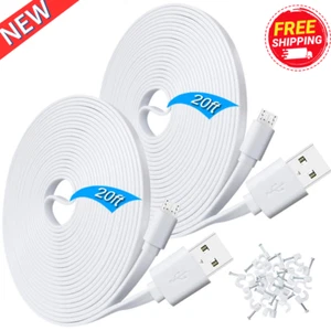 Paquete de 2 cables de extensión de alimentación Wyze Cam cable cargador de cámara de carga plana USB de 20 pies - Imagen 1 de 6