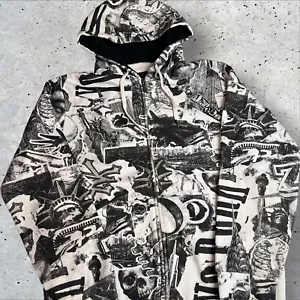 Y2K Zoo York Zip Hoodie All Over Print NYC Streetwear Size L - Picture 1 of 11