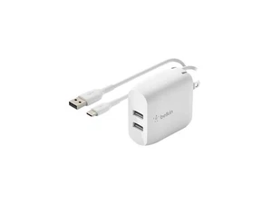BELKIN WCE001dq1MWH White BOOST CHARGE Dual USB-A Wall Charger 24W + USB-A to - Picture 1 of 1
