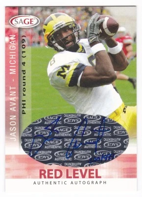 2006 SAGE Football Jason Avant RC Auto #A3 Red Level Autograph Michigan #/999 - Image 1 of 2