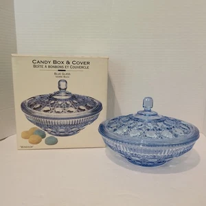 Vintage Windsor Blue Indiana Glass Covered Candy Dish Button & Cane Pattern 7.5" - Picture 1 of 6