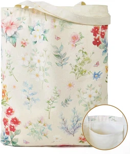 Canvas-Einkaufstasche mit Blumenmuster für Damen (17,7 x 15,7 x 3 Zoll) - Bücherliebhaber Bibliothekstasche mit L - Bild 1 von 7