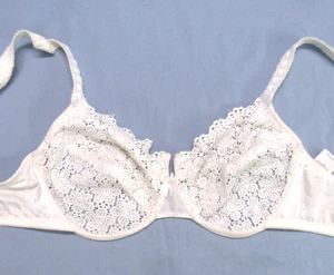 VANITY FAIR Unlined EYELET FLORAL LACE Underwire FULL COVERAGE White BRA Sz 36C - Picture 1 of 6
