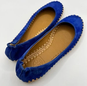 Tory Burch 10B Zapatos de Gamuza Azul Cuero Alpargata Plana Sin Cordones ¡Bonitos! - Imagen 1 de 6