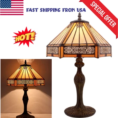 Lámpara de mesa Tiffany amarilla hexagonal vitral misión 12x10x18 decoración del hogar Foto 1 de 4