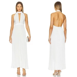 Maxi Vestido L'IDÉE Chateau Halter Corte Frontal Plisado Nupcial Marfil Blanco Talla 12 - Imagen 1 de 14