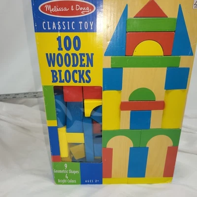 100 Children's Colorful Wooden Building Blocks 4 Primary Colors 9 Shapes - Image 1 of 4