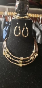 Chico's 9" Choker Neck, 1.5" Earring, And Three Stretch Bracelet Set, Brown/Gold - Picture 1 of 4