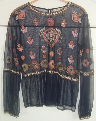 WUNDERSCHÖNE ZARA TÜLL-BLUSE M BLAU BESTICKT STICKEREI TUNIKA - Bild 1 von 4